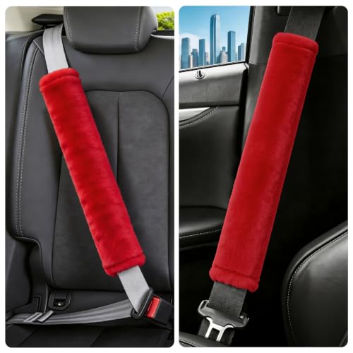 Amooca 19.7in Extra Long Furry Universal Car Seatbelt Cover Shoulder Pad - color: Red, size: 19.7in 1pack