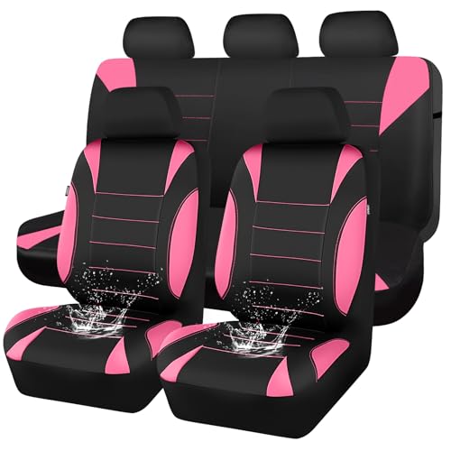 CAR PASS Waterproof Car Seat Covers Full Sets, Universal Fit Seat Covers for Cars, EVA Neoprene Seat Cover Set Full Sets, Interior Covers for Auto SUV,Vans,sedans, Trucks,(Black Pink) - color: pink
