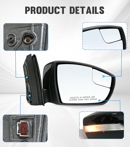 Passenger Side Mirror Compatible with Ford Focus 2012 2013 2014 Door Mirror w/Power Glass Manual Folding Blind Spot Turn Signal Temperature Sensor Glossy (7Pins Black) Replace CP9Z17682CA - size: 12-14 Focus Passenger Side