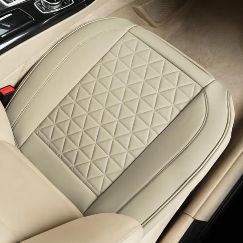 Black Panther Front Car Seat Covers Luxury Faux Leather Bottom Seat Covers, Anti-Slip and Wrap Around The Bottom, Fit 95% of Vehicles - 2 Packs, Stone Beige - color: Front Pair Stone Beige A