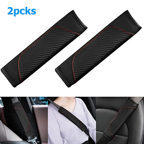 AUCELI 2PCS Carbon Fiber Car Seat Belt Cover, Breathable Leather, Black - color: Black