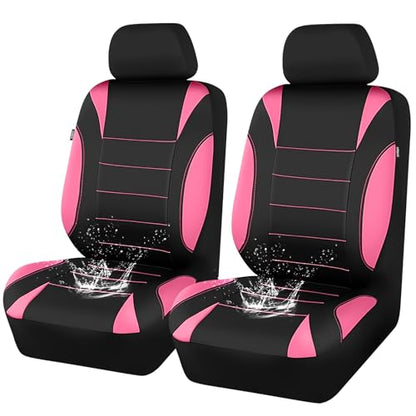 CAR PASS Waterproof Car Seat Covers Front Seats Only with 5mm Composite EVA, Neoprene Car Seat Cover Separate Headrest Cover, Quick Setup Universal Fit for Car SUV Trucks,Airbag Compatible Black Pink - color: Pink Black