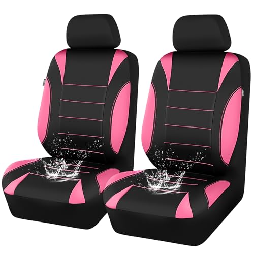 CAR PASS Waterproof Car Seat Covers Front Seats Only with 5mm Composite EVA, Neoprene Car Seat Cover Separate Headrest Cover, Quick Setup Universal Fit for Car SUV Trucks,Airbag Compatible Black Pink - color: Pink Black