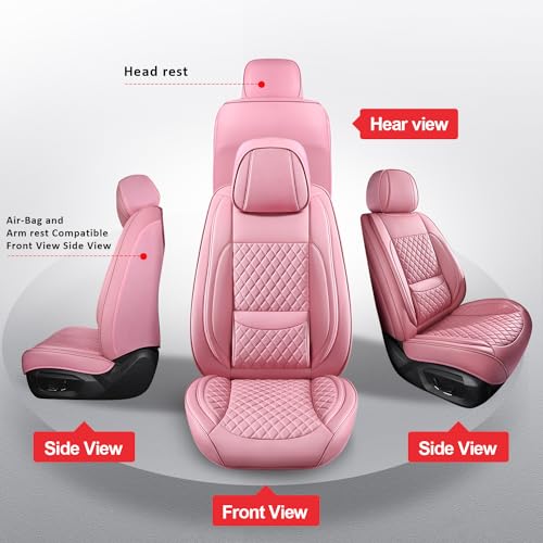 MIROZO Front Seat Covers Full Coverage,Leather Seat Covers Universal Fit - color: Pink, size: 2CPS Front