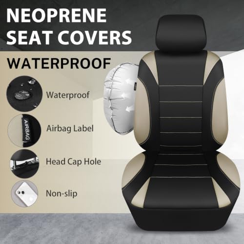 CAR PASS Neoprene EVA Waterproof car seat Covers Front Seats Only, Universal fit for SUV Vehicles Automotive with 5mm Composite EVA Inside,Airbag Compatible (Two Seats 6PCS, Black and Beige) - color: Black and Beige
