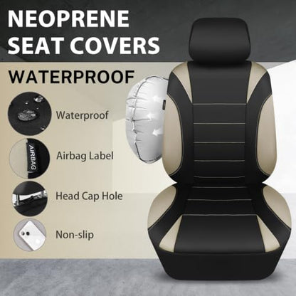CAR PASS Neoprene EVA Waterproof car seat Covers Front Seats Only, Universal fit for SUV Vehicles Automotive with 5mm Composite EVA Inside,Airbag Compatible (Two Seats 6PCS, Black and Beige) - color: Black and Beige