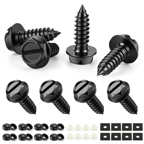 LivTee Rustproof License Plate Screws for Securing License Plates Frames and Covers on Cars and Trucks, 8 Sets Premium Stainless Steel Self Tapping Mounting Bolts (Black Zinc Plated) - color: Slotted-Black, size: 8 Pack