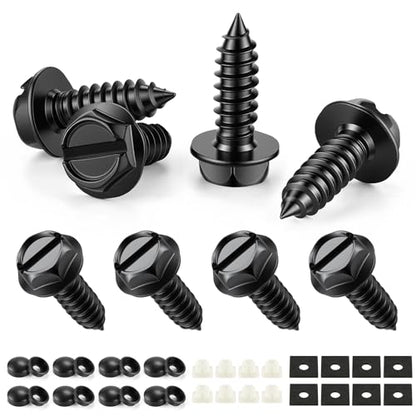LivTee Rustproof License Plate Screws for Securing License Plates Frames and Covers on Cars and Trucks, 8 Sets Premium Stainless Steel Self Tapping Mounting Bolts (Black Zinc Plated) - color: Slotted-Black, size: 8 Pack