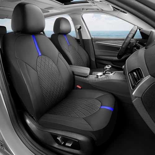 Coverado Car Seat Cover Protector Front Seats, Waterproof Front Seat Covers for SUV, Pickup Truck, Sedan, Automotive Vehicle Interior, Waterproof and Durable All Weather Protector (Black-Blue) - color: Black-Blue, size: Front