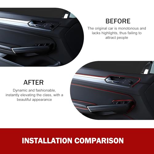 Car Interior Moulding Trim Strip, 32.8ft Electroplating Car Interior Filler Insert Strips for Door Dashboard, Molding Line, DIY Vehicle Interior Flexible Strip with Install Tool (Red)