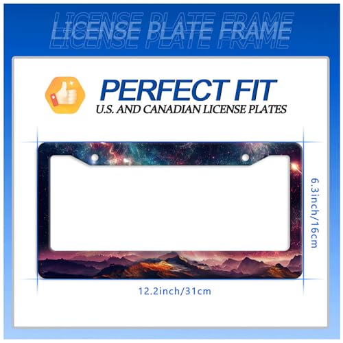 Galaxy Mountain License Plate Frame Stainless Steel Car Accessory 6x12 Inch - color: Galaxy and Mountains