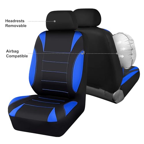 CAR PASS Neoprene Wetsuit Seat Covers, Waterproof Car Seat Covers Front with 5mm Composite EVA, Universal Fit for Car,Sedan SUV Trucks Anti Slip, Airbag Compatible(Black and Blue - color: Blue