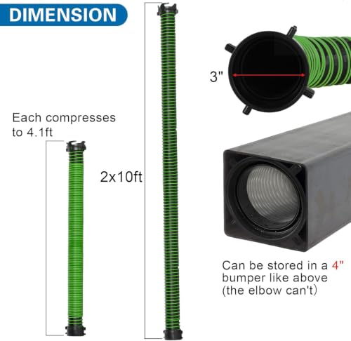 20FT RV Sewer Hose with Bayonet Fittings and 4-in-1 Adapter Elbow - color: Green, size: 20FT
