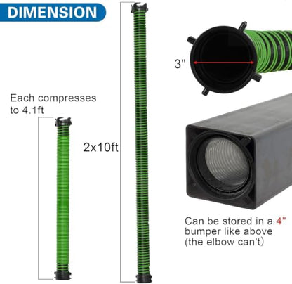 20FT RV Sewer Hose with Bayonet Fittings and 4-in-1 Adapter Elbow - color: Green, size: 20FT
