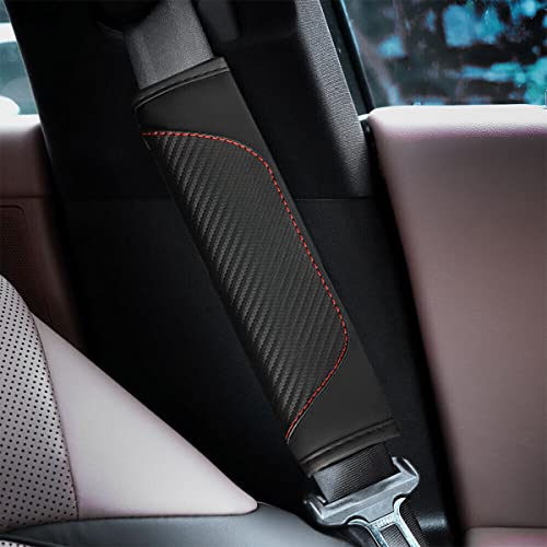 AUCELI 2PCS Carbon Fiber Car Seat Belt Cover, Breathable Leather, Black - color: Black