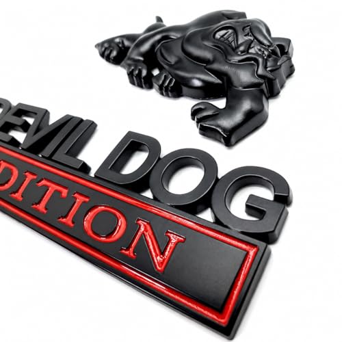 1Set Navy Devil Dog Bulldog 3D Metal Emblem Badge – Zinc Alloy Tailgate/Bumper/Fenders Decal for Car, Truck, SUV – Waterproof & Rustproof Nameplate Sticker Black/Red - color: Black/Red