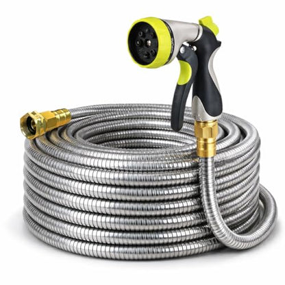 Metal Garden Hose 50 ft – 304 Stainless Steel Water Hose with Nozzle Sprayer, Garden Hoses Flexible, Lightweight, No Kink, Heavy Duty for Outdoor (50 ft) - size: 50 Feet