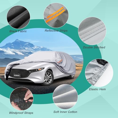 GUNHYI Hatchback Car Cover Waterproof All Weather, 6 Layers Heavy Duty Full Exterior Cover Universal fit vw Golf, Honda Fit, Kia Soul, Toyota Matrix, Nissan Leaf etc. Size H1 (See Size Chart) - color: Silver, size: H1