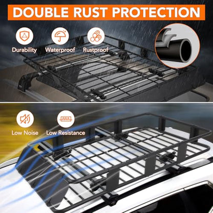 Rooftop Cargo Basket 64" x 39" Steel Universal Roof Rack Basket with Cargo Carrier Bag,Roof Rack Accessories,Adjustable to 48"x 39",200 Lbs Capacity,Car Roof Basket for SUV, Truck,Vehicle