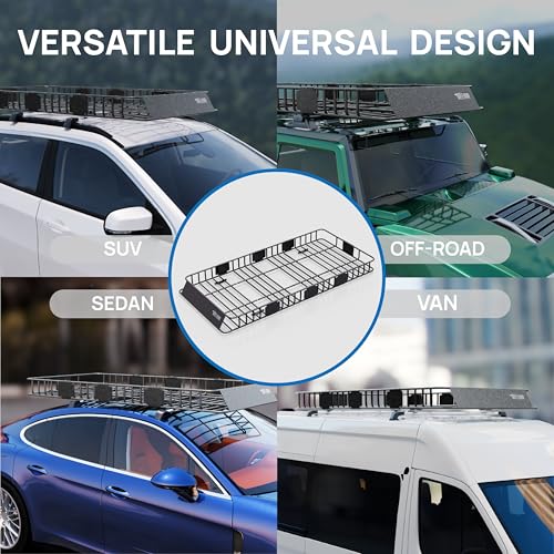 TUFFIOM 84"x 39"x 6" Universal Rooftop Cargo Carrier Basket, Extendable Steel Roof Rack Basket w/Net+Storage Bag+Straps, Heavy Duty Car Top Rack Luggage Holder Carrier for SUV Car Truck Van - size: 84"x39"x6"(w/Net+Bag+Pedal+Straps)