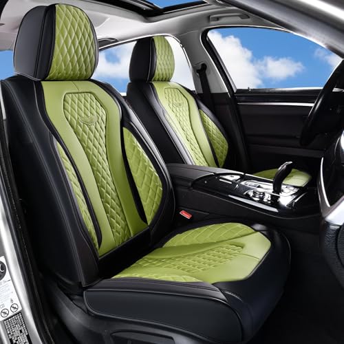Coverado Seat Covers Front Seats, Green Car Seat Covers 2 Pack, Driver Seat Cover, Luxury Automotive Seat Covers, Car Seat Cushion, Front Car Seat Covers Leather Seat Protector Fit for Most Cars - color: Black/Green, size: FrontPair