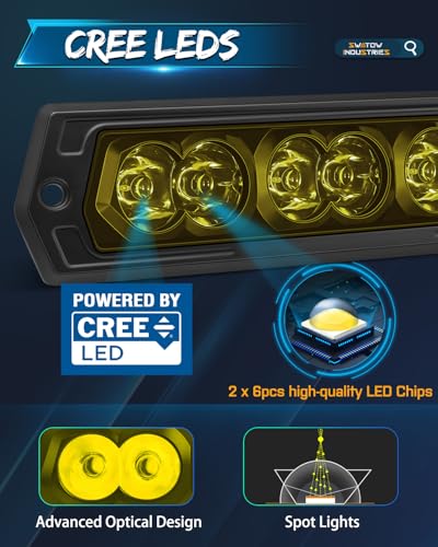Flush Mount LED Pods Yellow 7 Inch CREE LED Light Bar Flush Mount Reverse Light Spot LED Pods Yellow Fog Lights for Wrangler F150 Toyota Ram Chevy GMC Truck UTV ATV - color: Yellow, size: 7 Inch