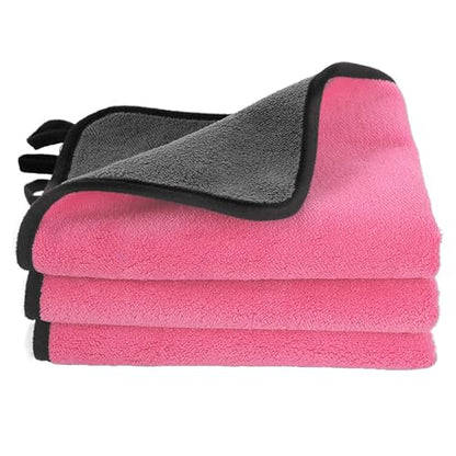 Hovom 3PCS Car Microfiber Towels, 23.62"×11.81" Lint-free Microfiber Towels for Cars Wash Drying, Super Absorbent Auto Cleaning Cloths, Reusable Washing & Detailing Towel, Car Cleaning Supplies (Pink) - color: Pink