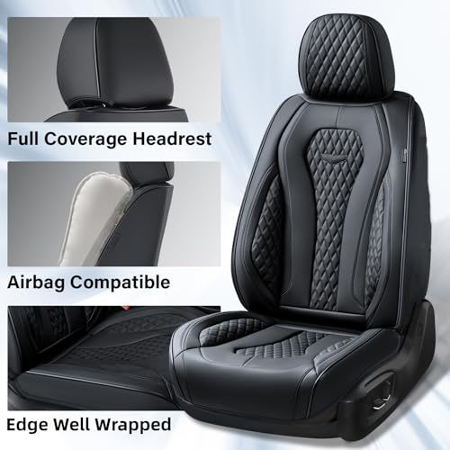 Coverado Seat Covers, Car Seat Covers Front Seats, Black Car Seat Cover, Waterproof Car Seat Covers, Car Seat Cushion, Front Car Seat Covers Leatherette Car Seat Protector Universal Fit Most Cars - color: Black, size: FrontPair