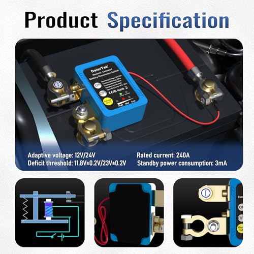 DaierTek Remote Battery Disconnect Switch 12V/24V 240A Kill Switch Automotive Cut Off Switches for Car Truck RV Boat - size: 240A