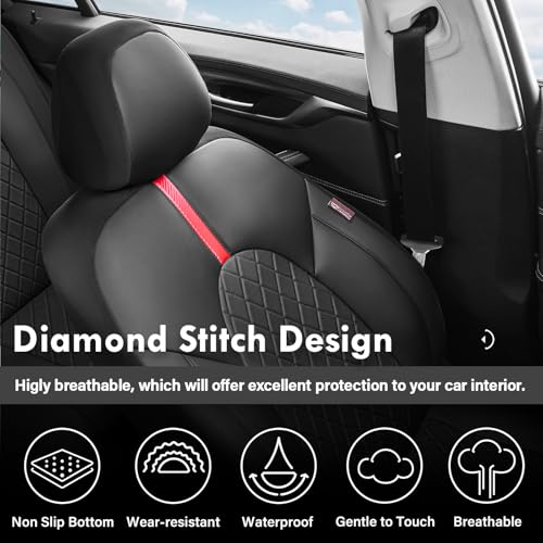 Coverado Car Seat Covers Full Set, Waterproof Front Seats Back Seat Cover, Leather Seat Cushion Universal Fit for Most Cars (Black-Red) - color: Black-Red, size: FullSet