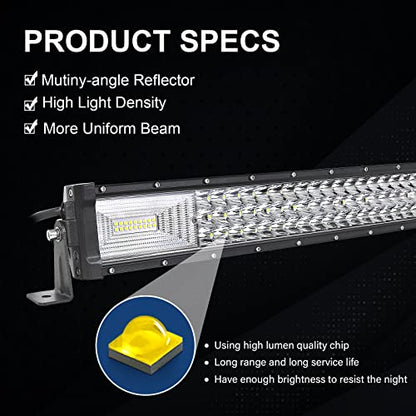 RIGIDON 32 Inch 405W Curved LED Light Bar with Wire Harness, 7D Triple Row Flood Spot Combo 40500LM Light Bar Waterproof Driving Boat Offroad LED Work Light for ATV UTV Truck Roof Bumper - size: 405W+Harness