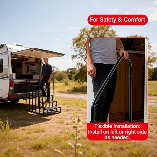 6 Step RV Steps with Handrail, Hot Tub Steps Outdoor, Portable RV Stairs, Heavy Duty Truck Camper Steps Ladders for Travel Trailers, 5th Wheel, Motor Home, Spa, and Porch - size: 1 handrail 6 step