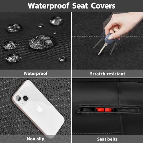 CAR PASS Neoprene Back Seat Cover, Universal Waterproof Bench Rear Seat Cover Universal Wetsuit Car Seat Cover Fit 95% Automotive Interior Covers for Cars Sedans SUVs (Rear,All Black) - color: Black rear