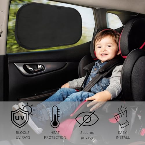 LUXAIL Car Window Shades for Baby 19”x12” (4 Pack) - Blocks 99.98% UVR, Sun Protection and Sun Shade Blocker, Glare Shield Protection, Side Car Window Screens, Mesh Window Covers, Window Cling - size: 4 Pack (19 x 12)