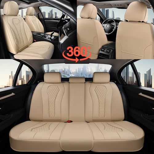 Coverado Automotive Seat Covers, Car Seat Covers Full Set, Beige Car Seat Cover, Car Seat Cushion Waterproof, Front Seats Back Seat Covers, Car Seat Protector Universal Fit Most Cars - color: Beige, size: FullSet