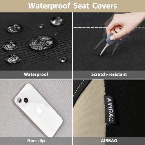 CAR PASS Neoprene EVA Waterproof car seat Covers Front Seats Only, Universal fit for SUV Vehicles Automotive with 5mm Composite EVA Inside,Airbag Compatible (Two Seats 6PCS, Black and Beige) - color: Black and Beige