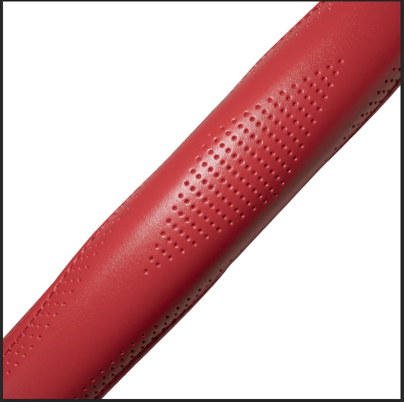 HAOKAY Top Grade Red Genuine Leather Steering Wheel Cover Women, Luxury Steering Wheel Cover for Cars, SUVS and Trucks，Universal 14.5-15 inch - color: RED