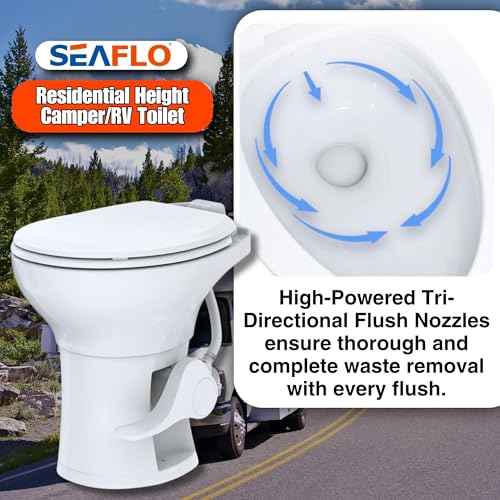 SEAFLO Porcelain RV Toilet with Elongated Bowl, 19” Residential Height, Gravity Flush, Foot Pedal Flush, Soft Close Seat, Easy Install, Camper Toilet, 4-Year Warranty, SFRTCH-02-01 - color: White (Porcelain Bowl)