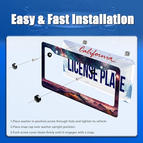 Galaxy Mountain License Plate Frame Stainless Steel Car Accessory 6x12 Inch - color: Galaxy and Mountains