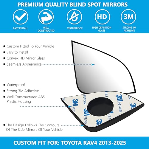 Convex Stick On Custom Fitted Blind Spot Mirrors Compatible With Toyota Rav4 2013-2025- Engineered to Provide A Wider View