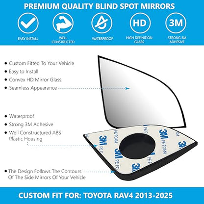 Convex Stick On Custom Fitted Blind Spot Mirrors Compatible With Toyota Rav4 2013-2025- Engineered to Provide A Wider View
