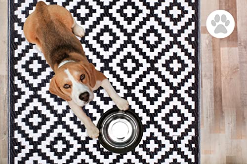 FH Home Outdoor Camping Rug - Waterproof, Fade Resistant, Reversible - Premium Recycled Plastic - Geometric - Patio, Deck, Sunroom, RV - Aztec - Black & White - 5 x 8 ft Foldable - color: Aztec - Black & White, size: 5' x 8' (Rectangular)