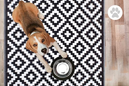 FH Home Outdoor Camping Rug - Waterproof, Fade Resistant, Reversible - Premium Recycled Plastic - Geometric - Patio, Deck, Sunroom, RV - Aztec - Black & White - 5 x 8 ft Foldable - color: Aztec - Black & White, size: 5' x 8' (Rectangular)