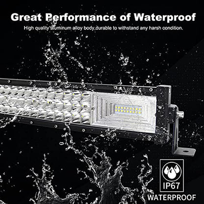 RIGIDON 32 Inch 405W Curved LED Light Bar with Wire Harness, 7D Triple Row Flood Spot Combo 40500LM Light Bar Waterproof Driving Boat Offroad LED Work Light for ATV UTV Truck Roof Bumper - size: 405W+Harness