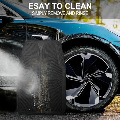 CAR PASS Rubber Car Floor Mats, All Weather Waterproof Car Mats, Universal Trim to Fit for Automotive, SUVs, Trucks, Vehicles, Anti-Slip Easy Clean, Heavy Duty Full Set 4 Piece, Black - color: Black 4 Piece