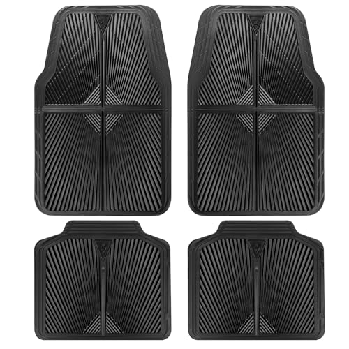 CAR PASS Rubber Car Floor Mats, All Weather Waterproof Car Mats, Universal Trim to Fit for Automotive, SUVs, Trucks, Vehicles, Anti-Slip Easy Clean, Heavy Duty Full Set 4 Piece, Black - color: Black 4 Piece