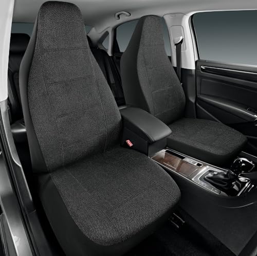Road Comforts Car Seat Covers for Front Seat, High Back Heavy Duty Breathable Flax Seat Protector, Airbag, Not Seat Belt Compatible, Washable Seat Cover Fits for Most Cars, Trucks, SUVs, Vans Black - color: black, size: Front High Back