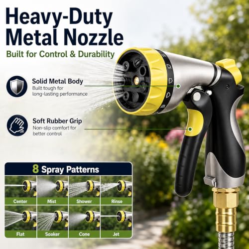Metal Garden Hose 50 ft – 304 Stainless Steel Water Hose with Nozzle Sprayer, Garden Hoses Flexible, Lightweight, No Kink, Heavy Duty for Outdoor (50 ft) - size: 50 Feet