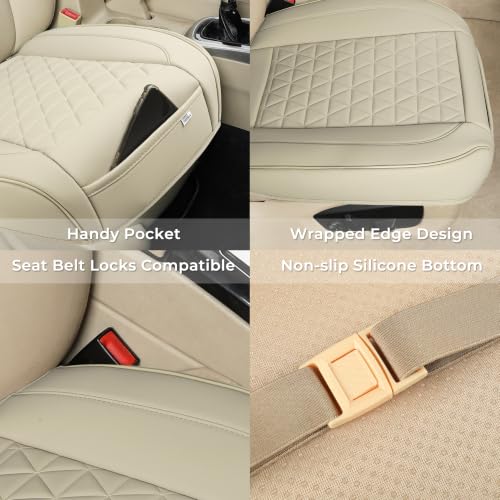 Black Panther Front Car Seat Covers Luxury Faux Leather Bottom Seat Covers, Anti-Slip and Wrap Around The Bottom, Fit 95% of Vehicles - 2 Packs, Stone Beige - color: Front Pair Stone Beige A