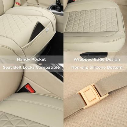 Black Panther Front Car Seat Covers Luxury Faux Leather Bottom Seat Covers, Anti-Slip and Wrap Around The Bottom, Fit 95% of Vehicles - 2 Packs, Stone Beige - color: Front Pair Stone Beige A